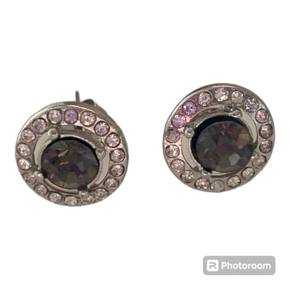 Round White and Black Crystal CZ Party Evening Festive Halo Earrings